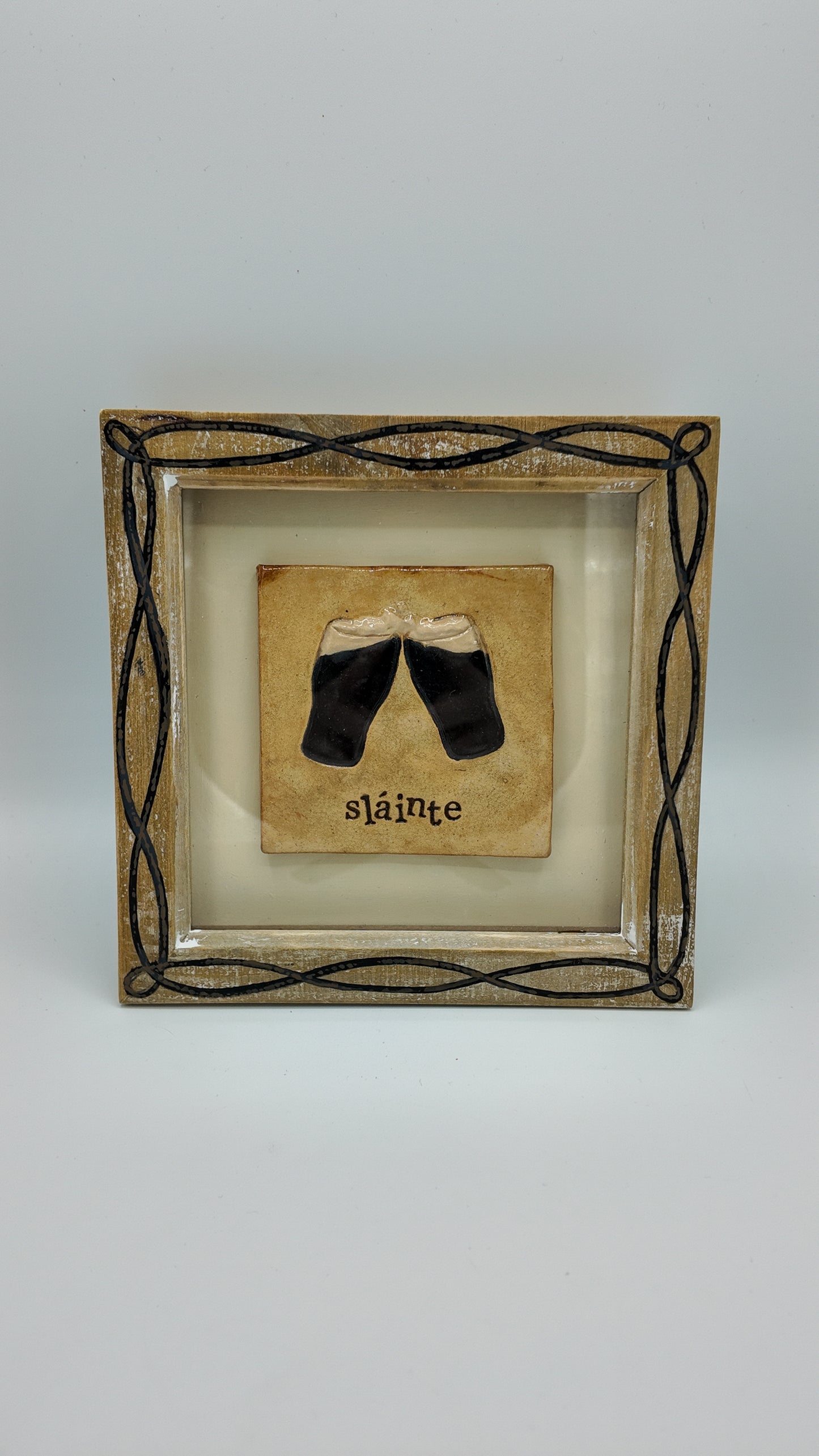 'Sláinte a Chara' Original Guinness Ceramic Tile in Hand-Painted Frame