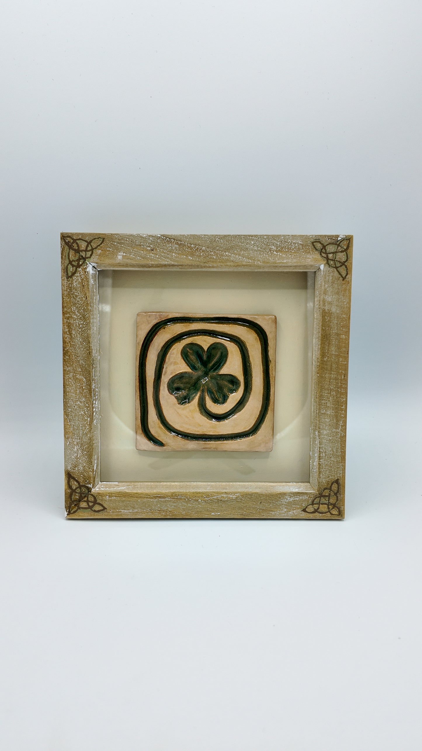 'Curling Clover' Original Ceramic Tile in Hand-Painted Frame