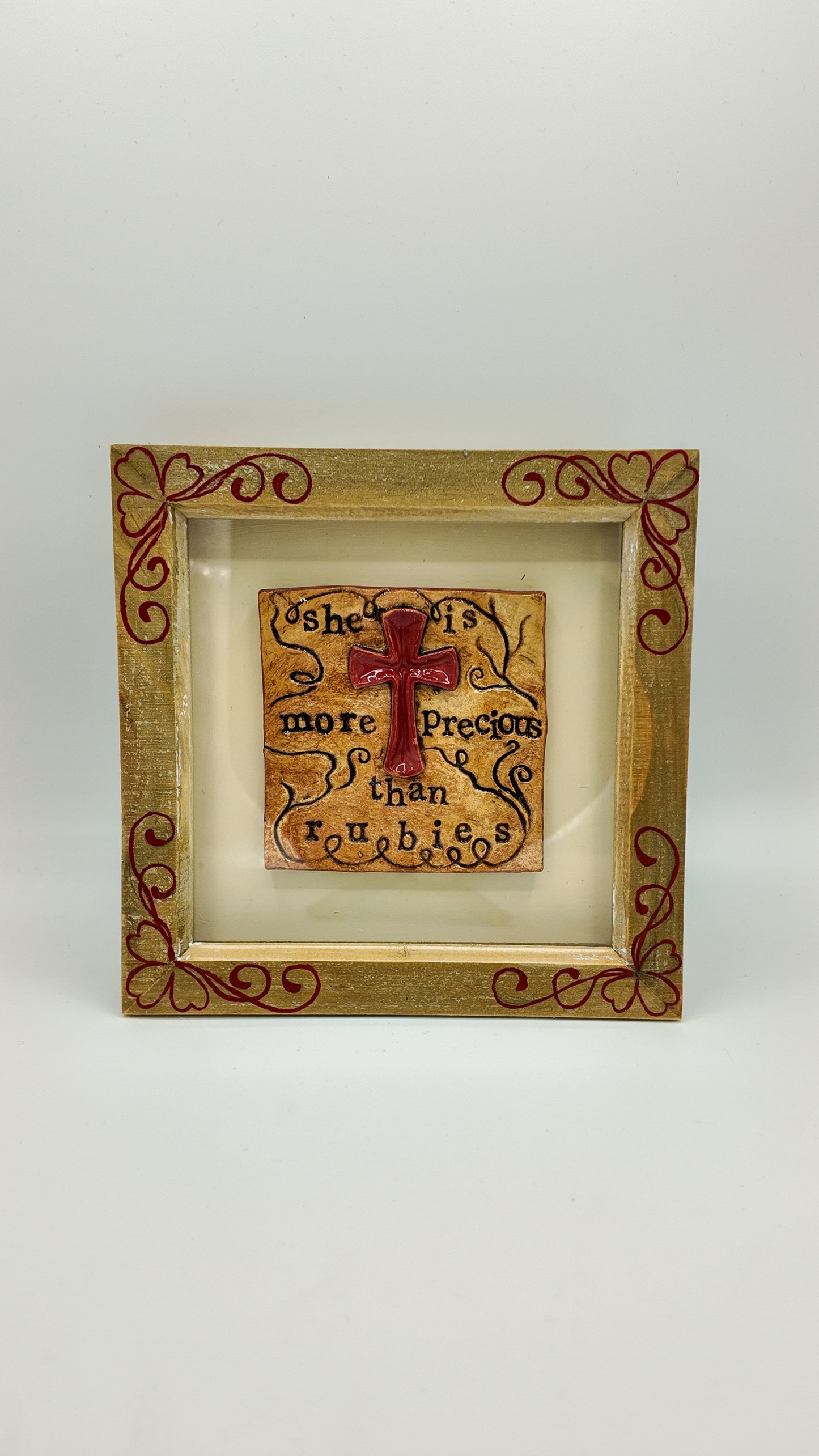 'Proverbs 3:15' Original Ceramic Tile in Hand-Painted Frame