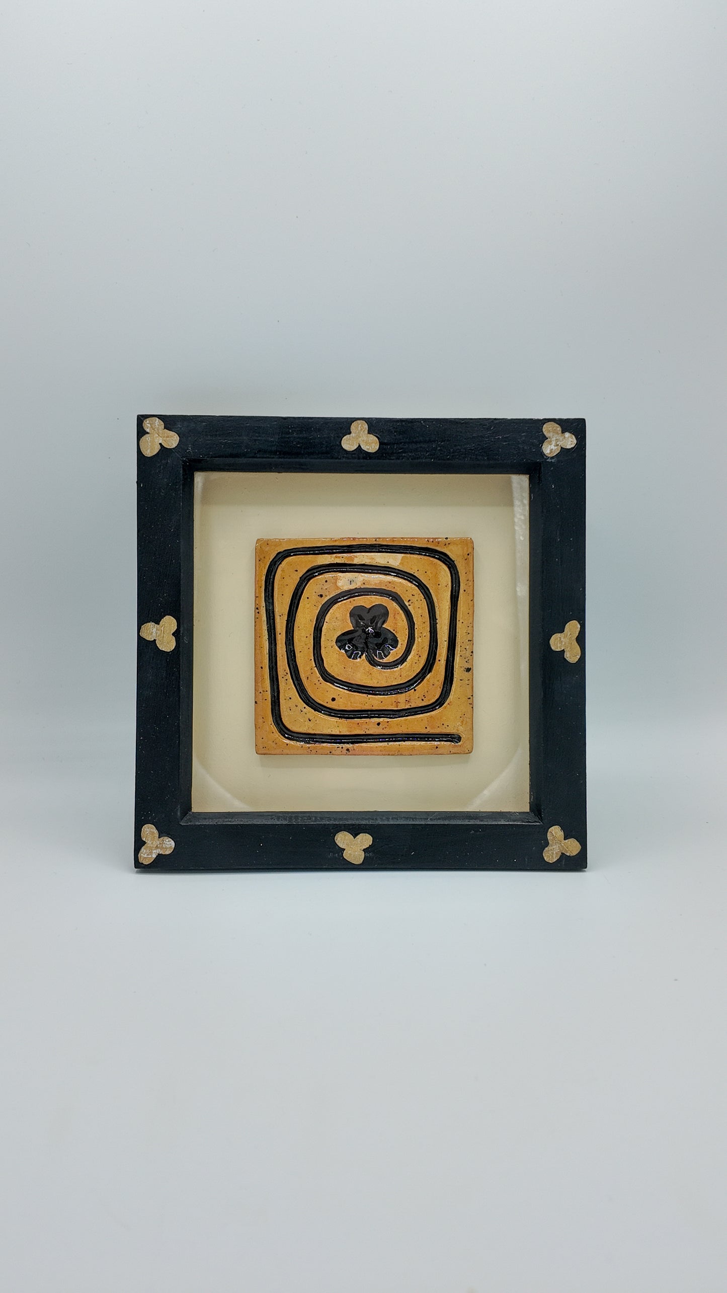 'Web of Clover' Original Ceramic Tile in Hand-Painted Frame
