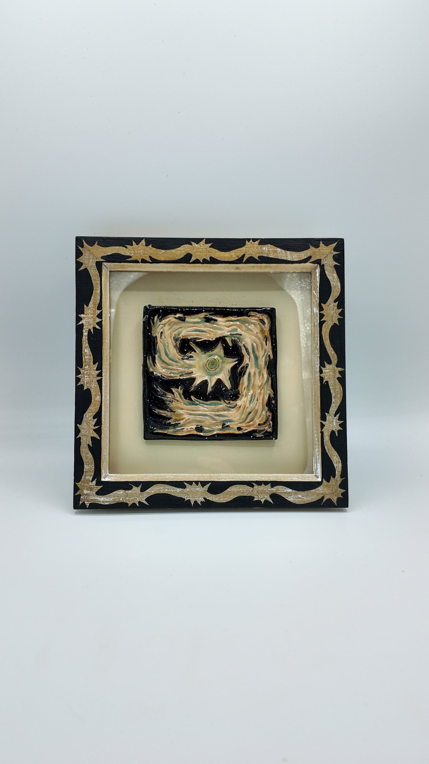 'Comet Trail' Original Ceramic Tile in Hand-Painted Frame
