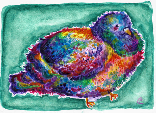 'Miku the Rainbow Pigeon' Original Watercolour A6