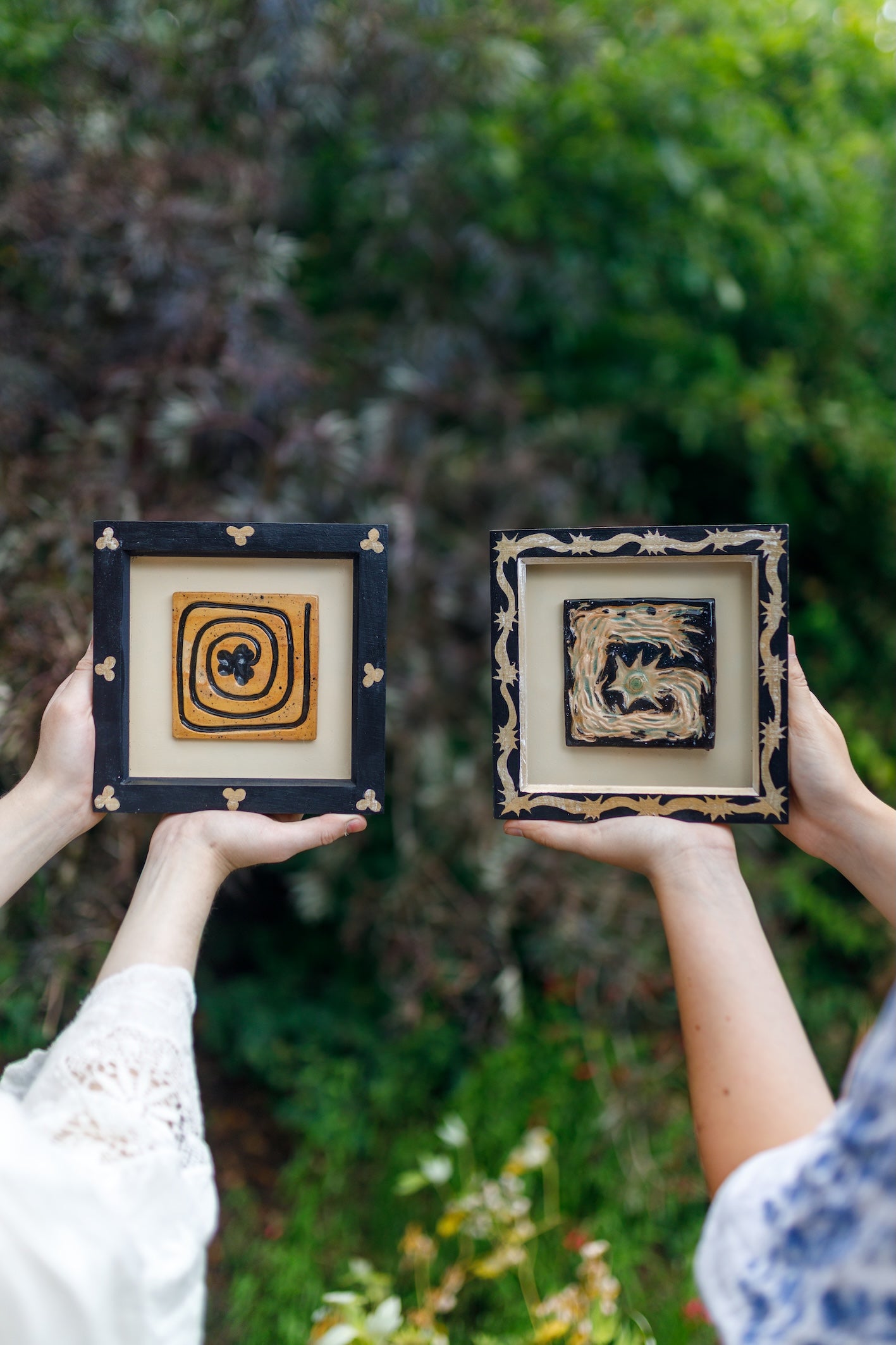 'Comet Trail' Original Ceramic Tile in Hand-Painted Frame
