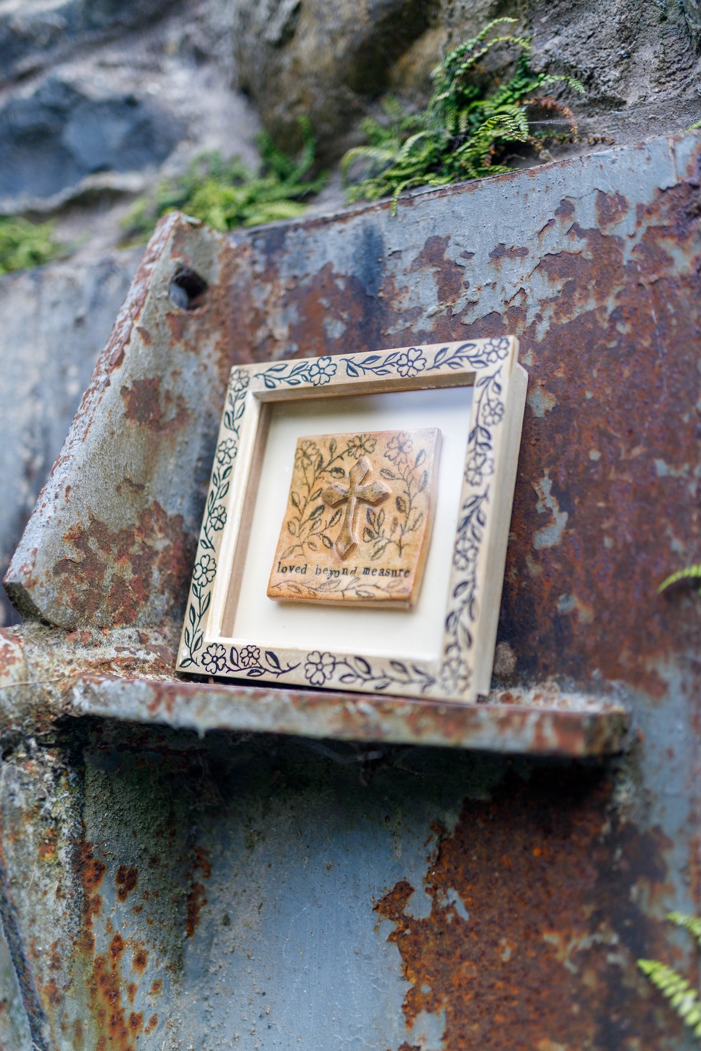 'Loved Beyond Measure' Original Ceramic Tile in Hand-Painted Frame