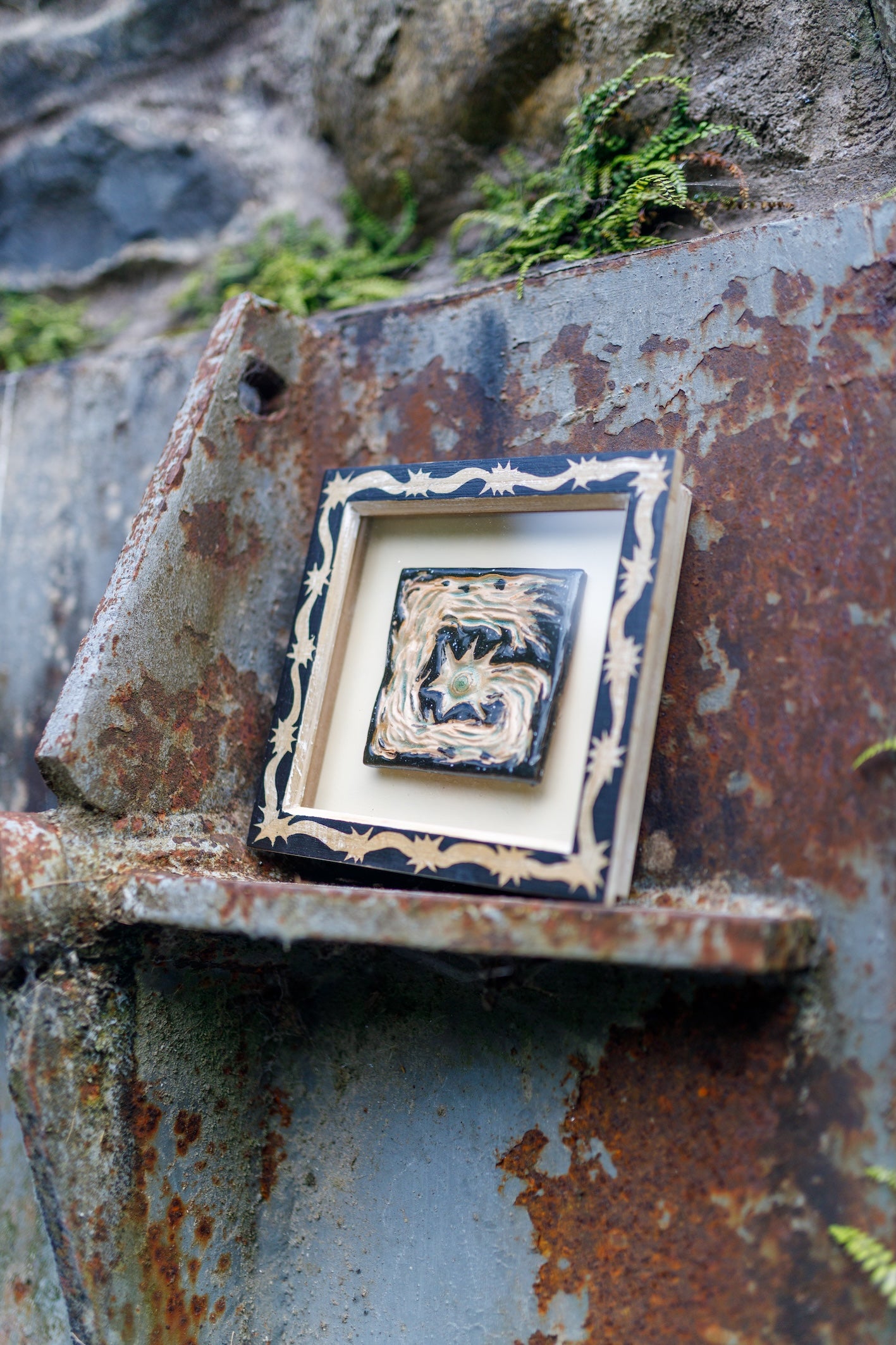 'Comet Trail' Original Ceramic Tile in Hand-Painted Frame