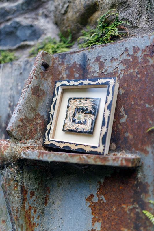 'Comet Trail' Original Ceramic Tile in Hand-Painted Frame