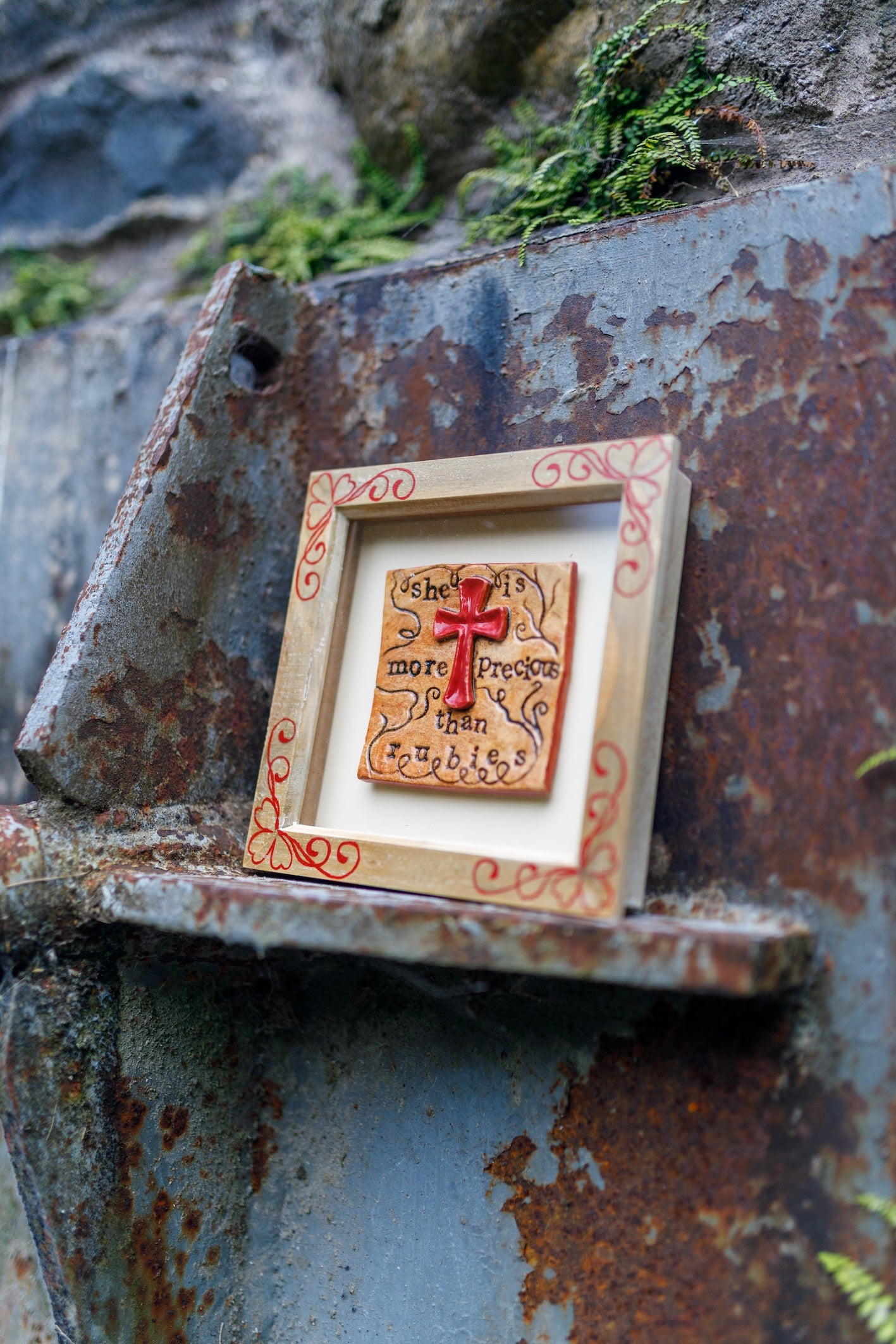 'Proverbs 3:15' Original Ceramic Tile in Hand-Painted Frame
