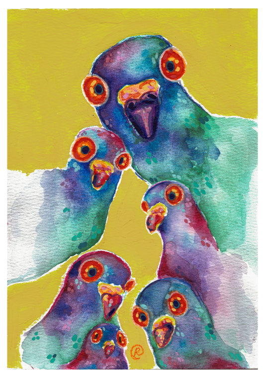 Peeking Pigeons | Abstract Art Print