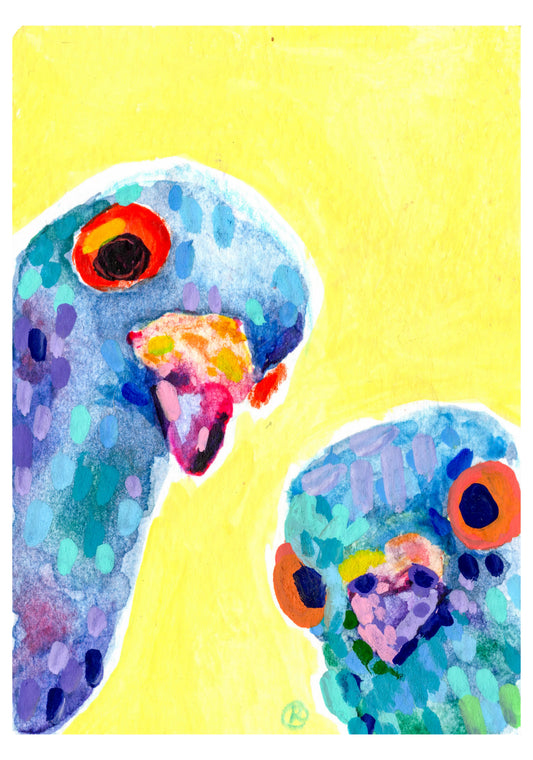 Two Inquisitive Pigeons | Art Print
